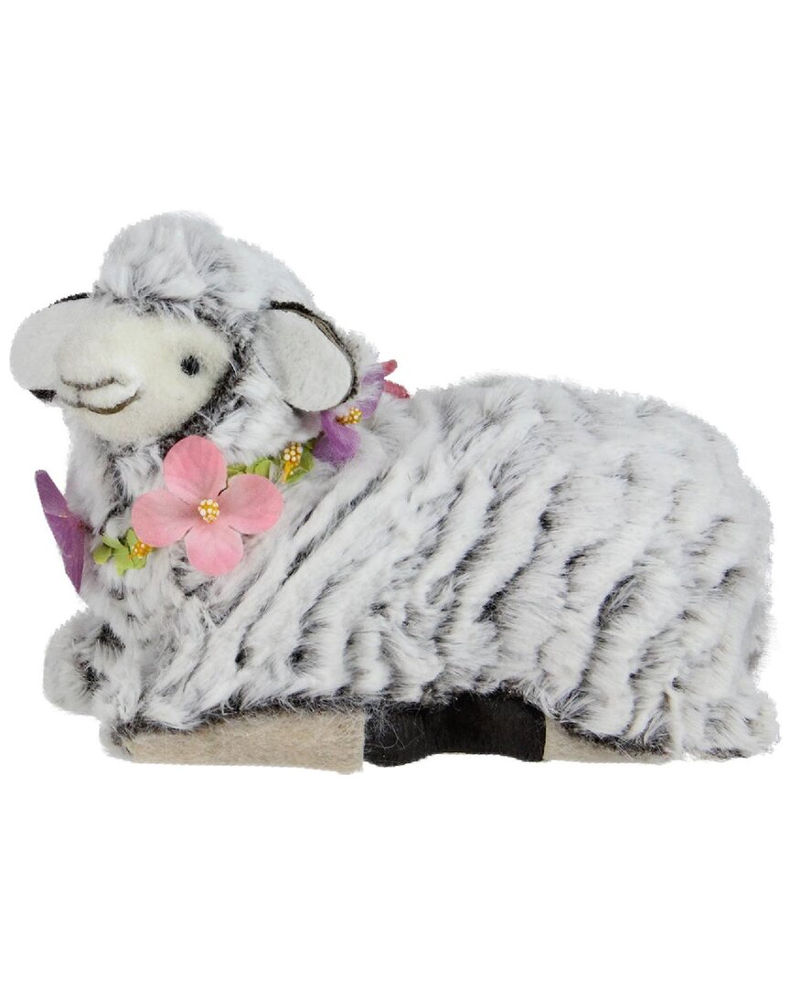 Northlight 6.75in Plush Kneeling Sheep Spring Figure In White