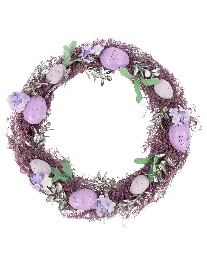 Northlight Speckled Egg Floral Easter Twig Wreath In Purple