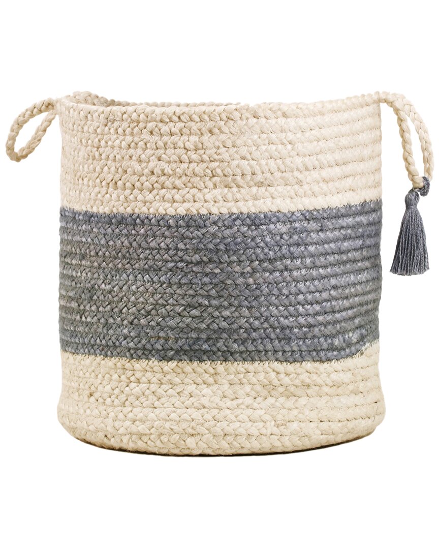 Lr Home Annie Bold Striped Jute Decorative Basket In White