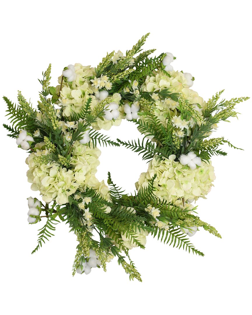 Creative Displays Green & White Mixed Floral Cotton Wreath