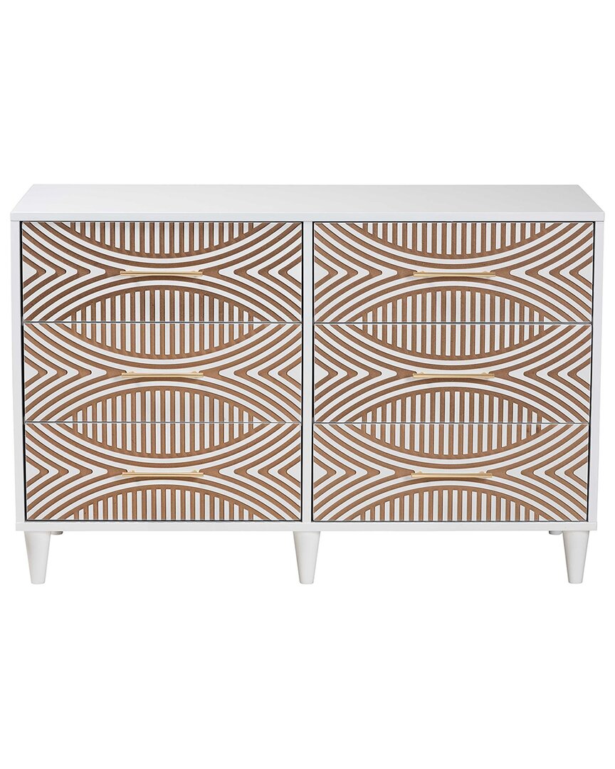 Baxton Studio Louetta Coastal White Carved Contrasting 6-drawer Dresser