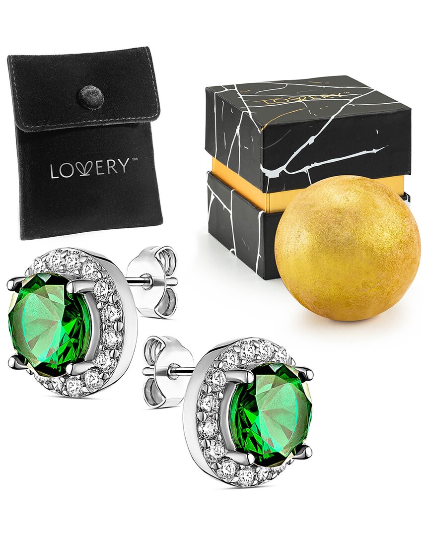 Lovery Sterling Silver Emerald Stud Earring Set With Pouch In Multicolor