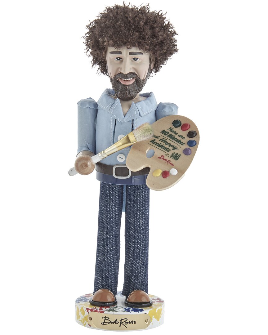 Kurt Adler 10-inch Bob Ross With Palette Nutcracker In Blue