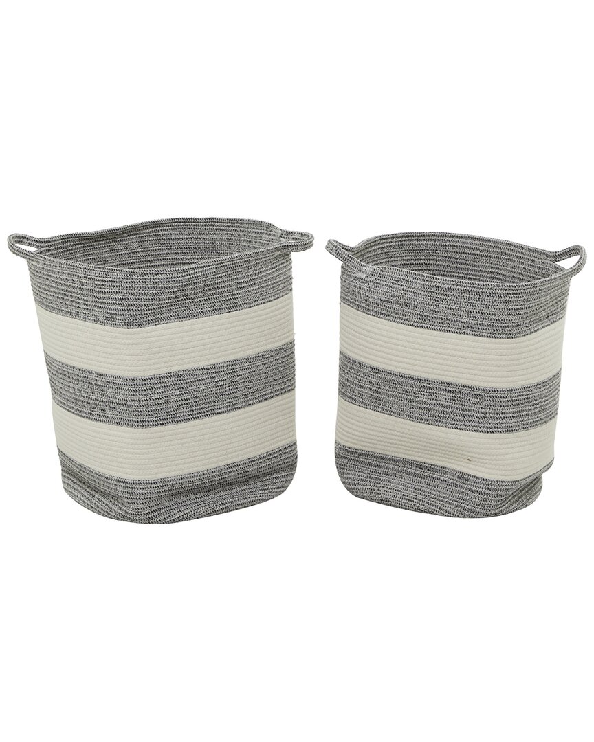 Peyton Lane Set Of 2 Coastal Striped Cotton Storage Basket With Handles In Gray