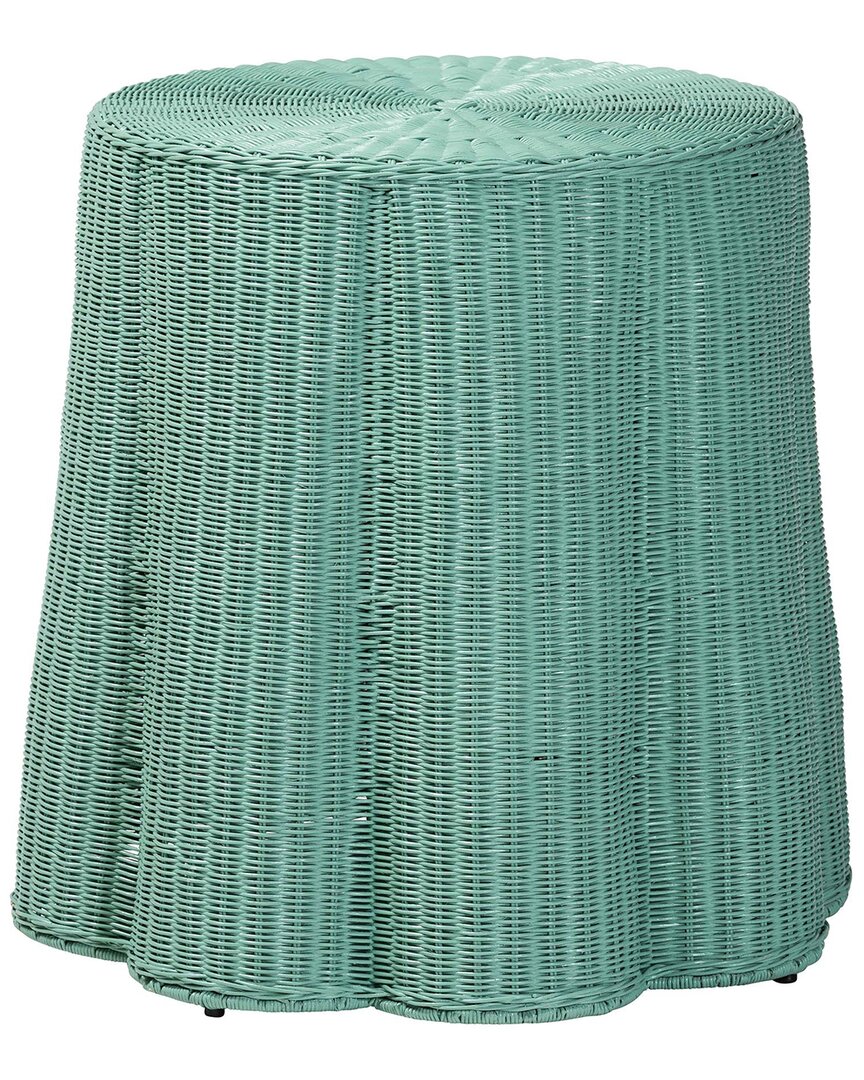 Baxton Studio Palm Scallop Rattan Console Table In Blue