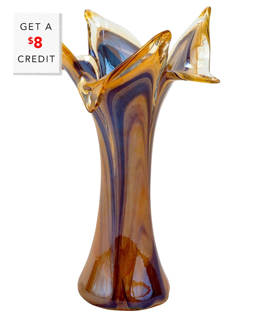 Vietri Onda Glass Tortoiseshell Twisted Flower Vase With $8 Credit