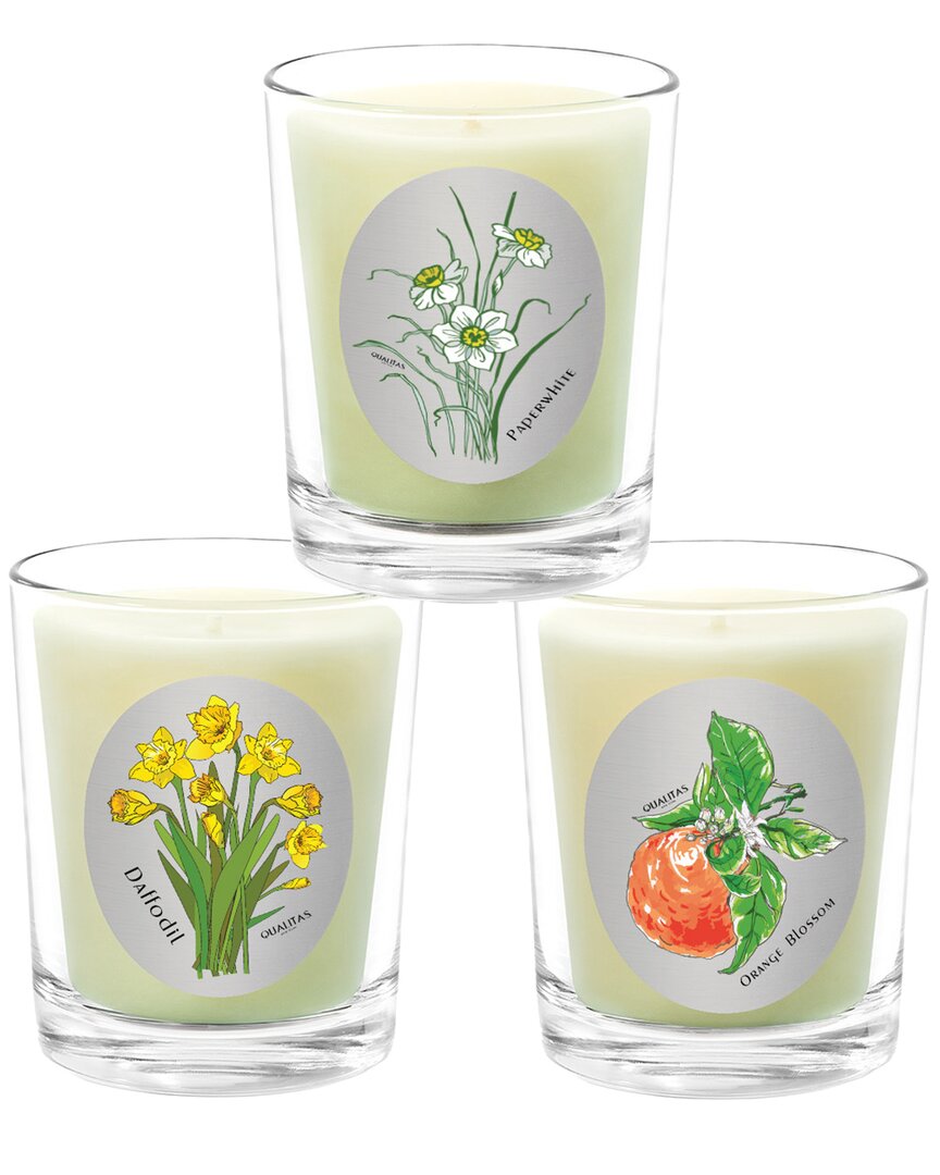 Qualitas Candles 3pc Candle Set - Orange Blossom, Paperwhite, & Daffodil In White