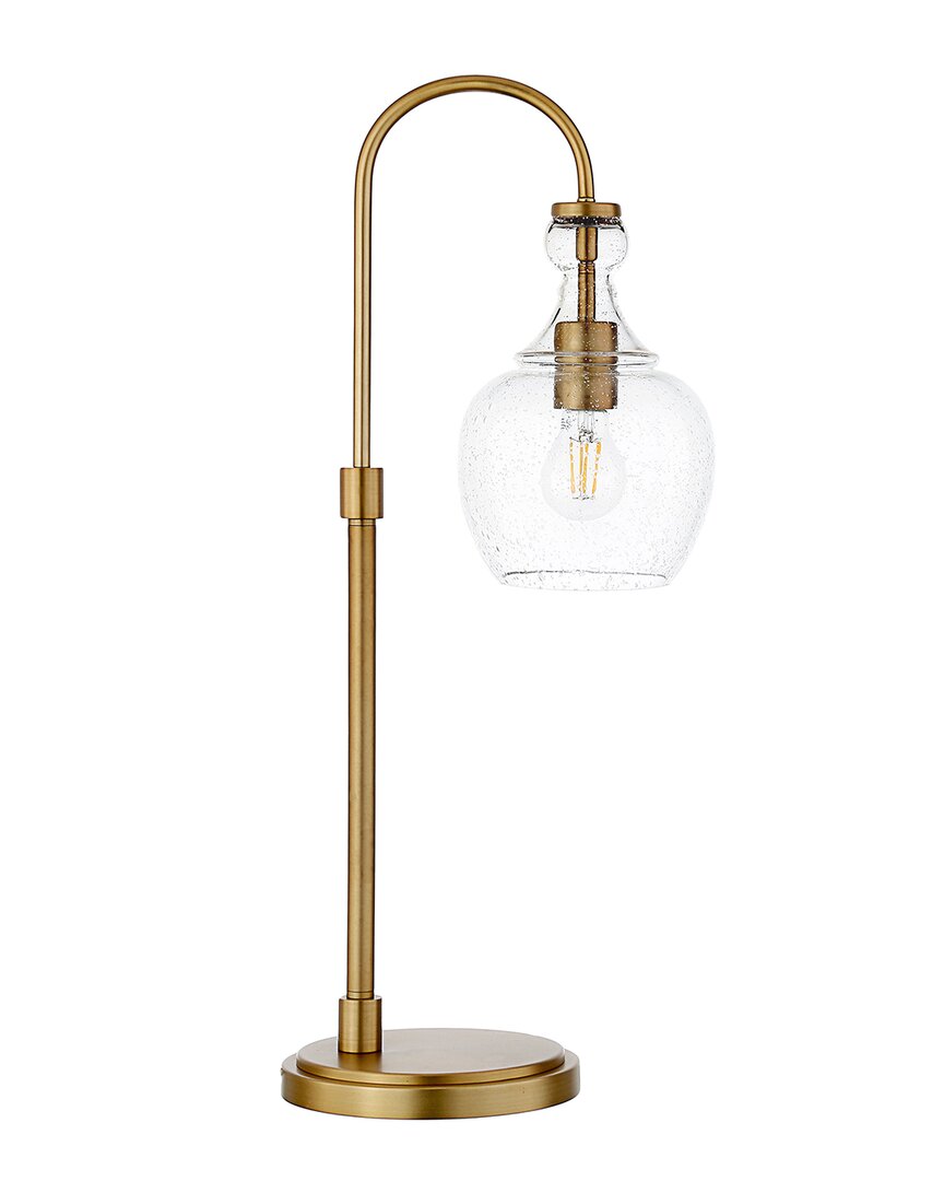 Abraham + Ivy Verona Brushed Brass Arc Table Lamp With Seeded Glass Shade In Gold
