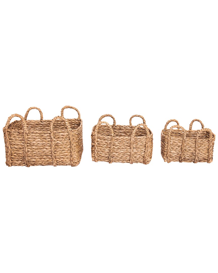 Shop Baum Set Of 3 Jumbo Rectangular Braided Rush Baskets In Beige