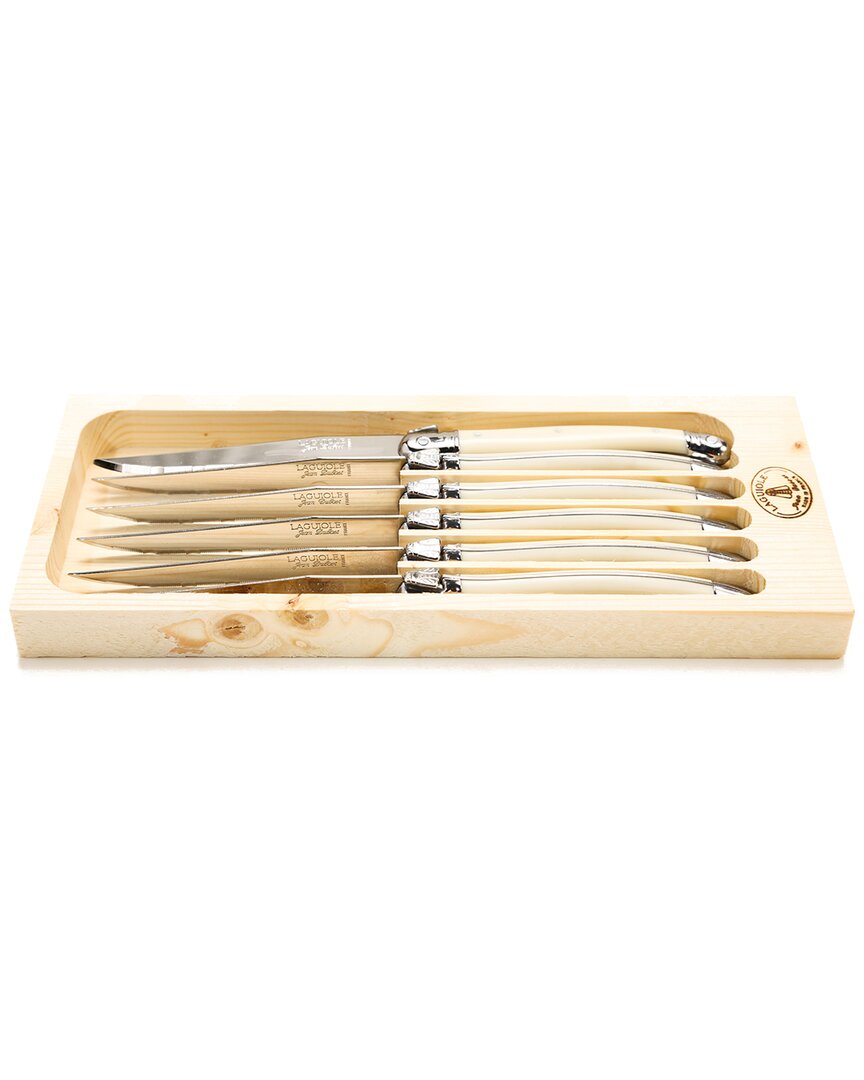 Jean Dubost 6 Ivory Knives Sharpened In Silver