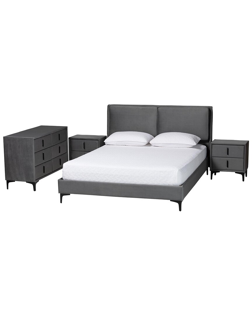 Baxton Studio Etienne Modern Velvet Queen 4pc Bedroom Set