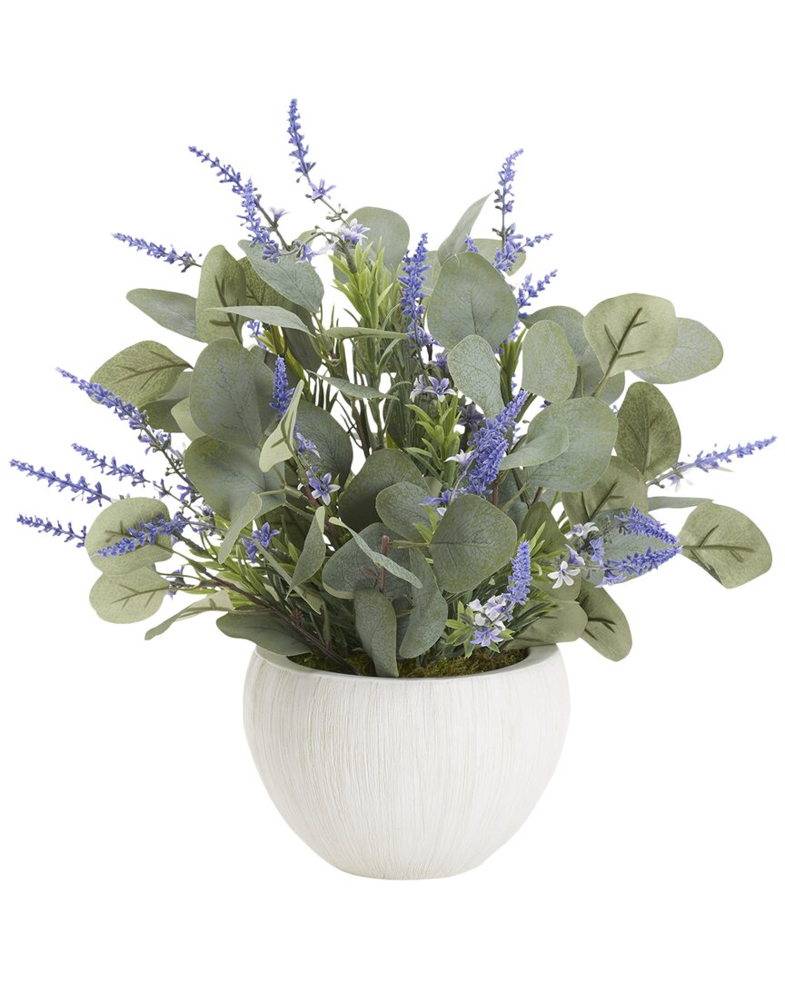 D&w Silks Lavender And Eucalyptus In Small White Ezra Bowl In Purple
