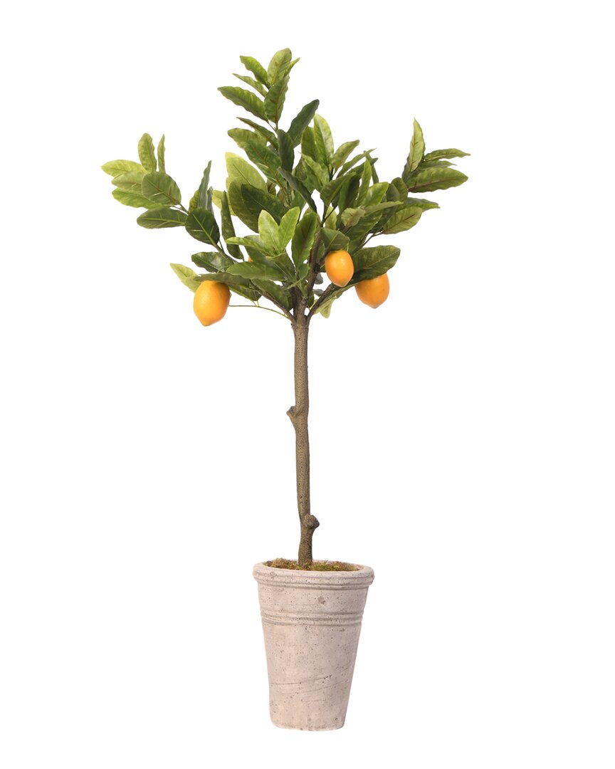 D&w Silks 36in Lemon Tree In Round Stone Planter In Green