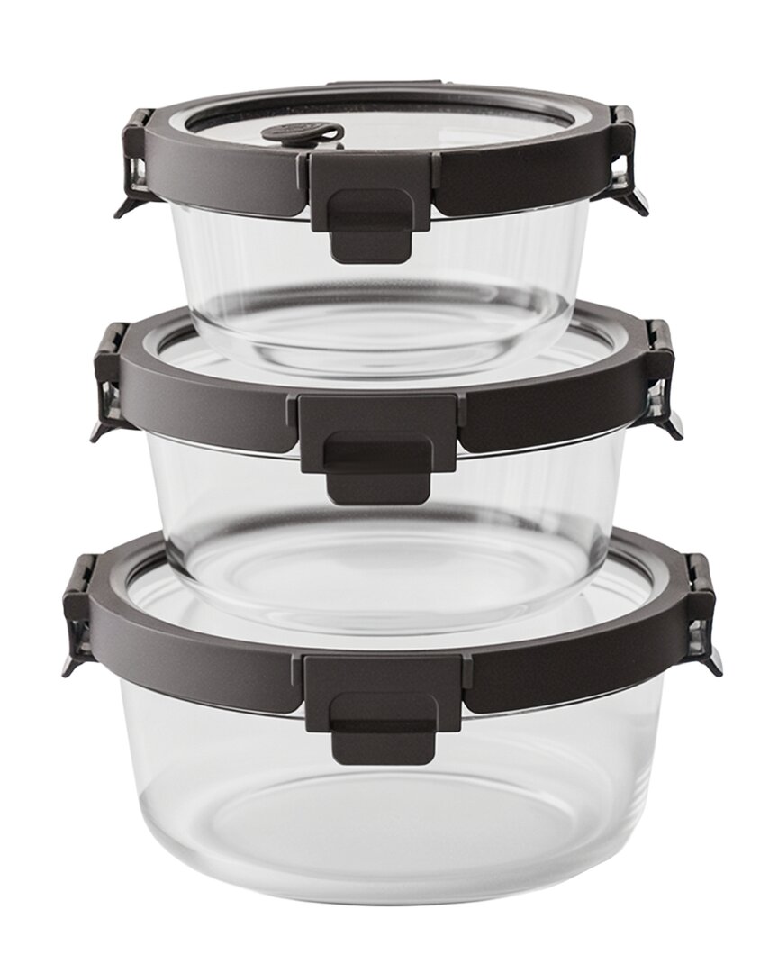 Genicook Round Glass 3pc Container Set In Black