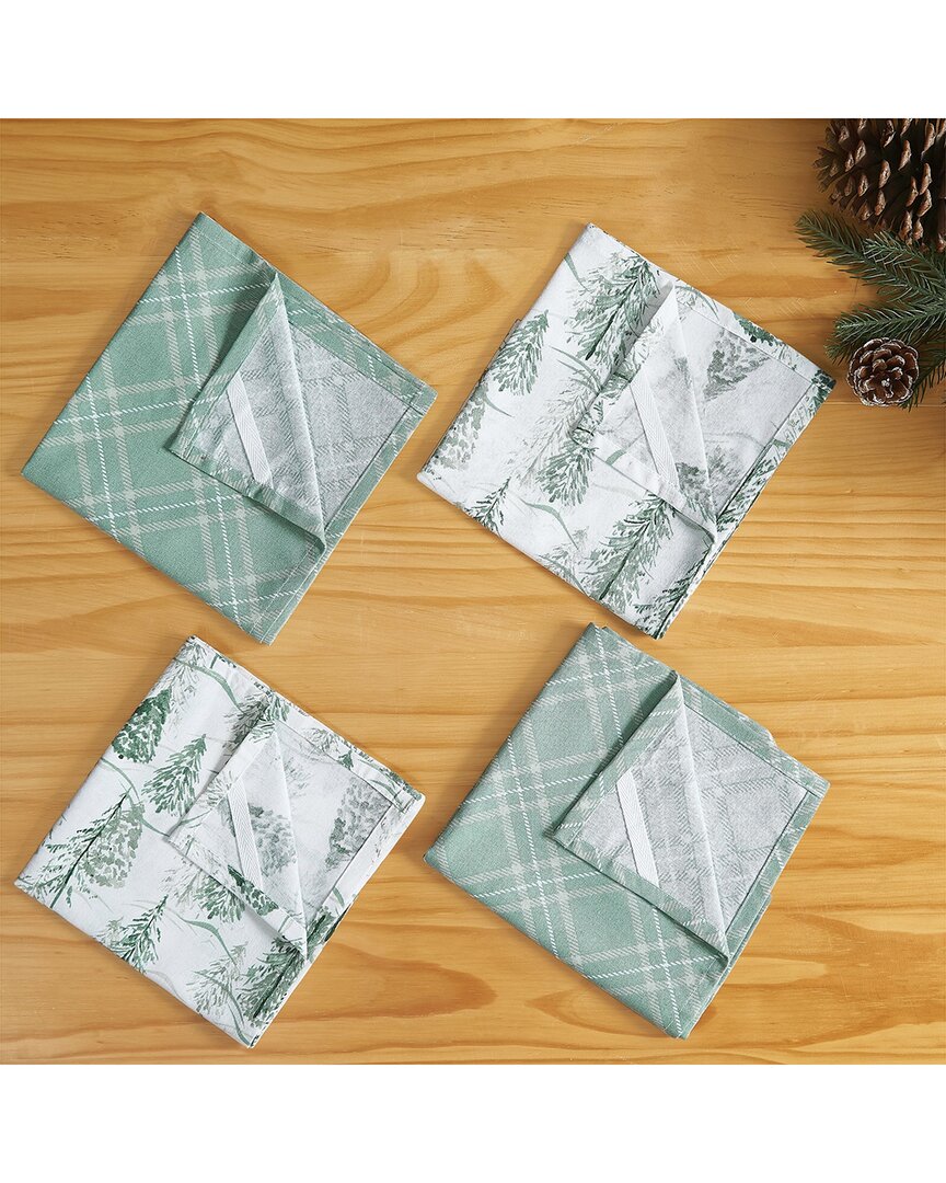 Seasons Trees & Plaid 4pc Kitchen Towel Gift Set In Green