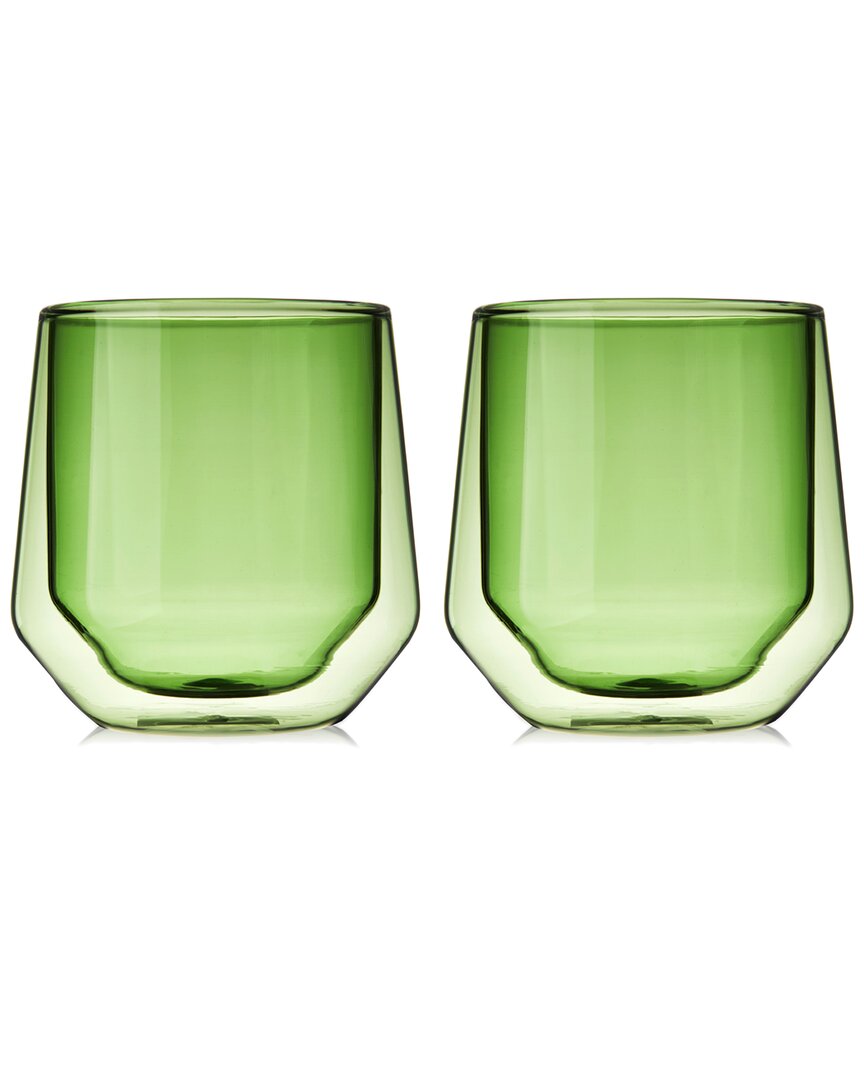Viski Set Of 2 Double Walled Green Aurora Tumblers In Green