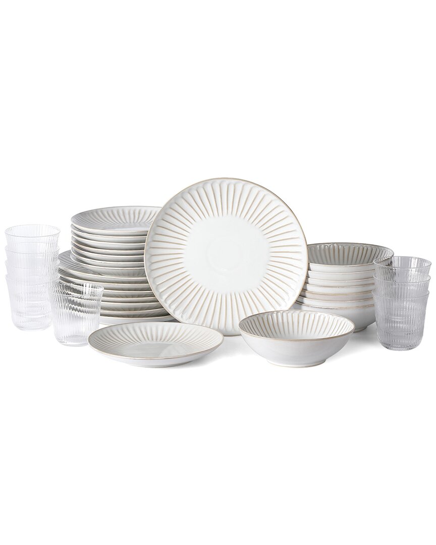 Stone Lain Linea 32pc Stoneware Dinnerware Set In White