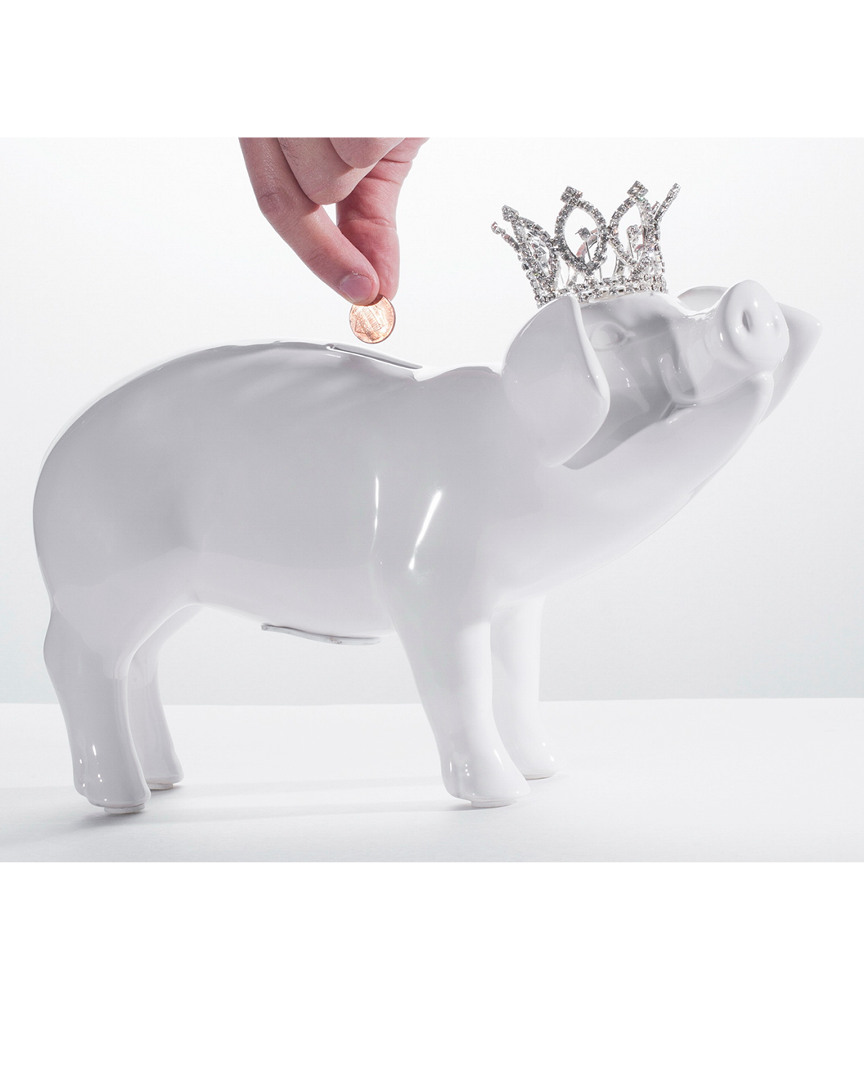 Interior Illusions Plus White Piggy Bank With Tiara - 10.5 Long