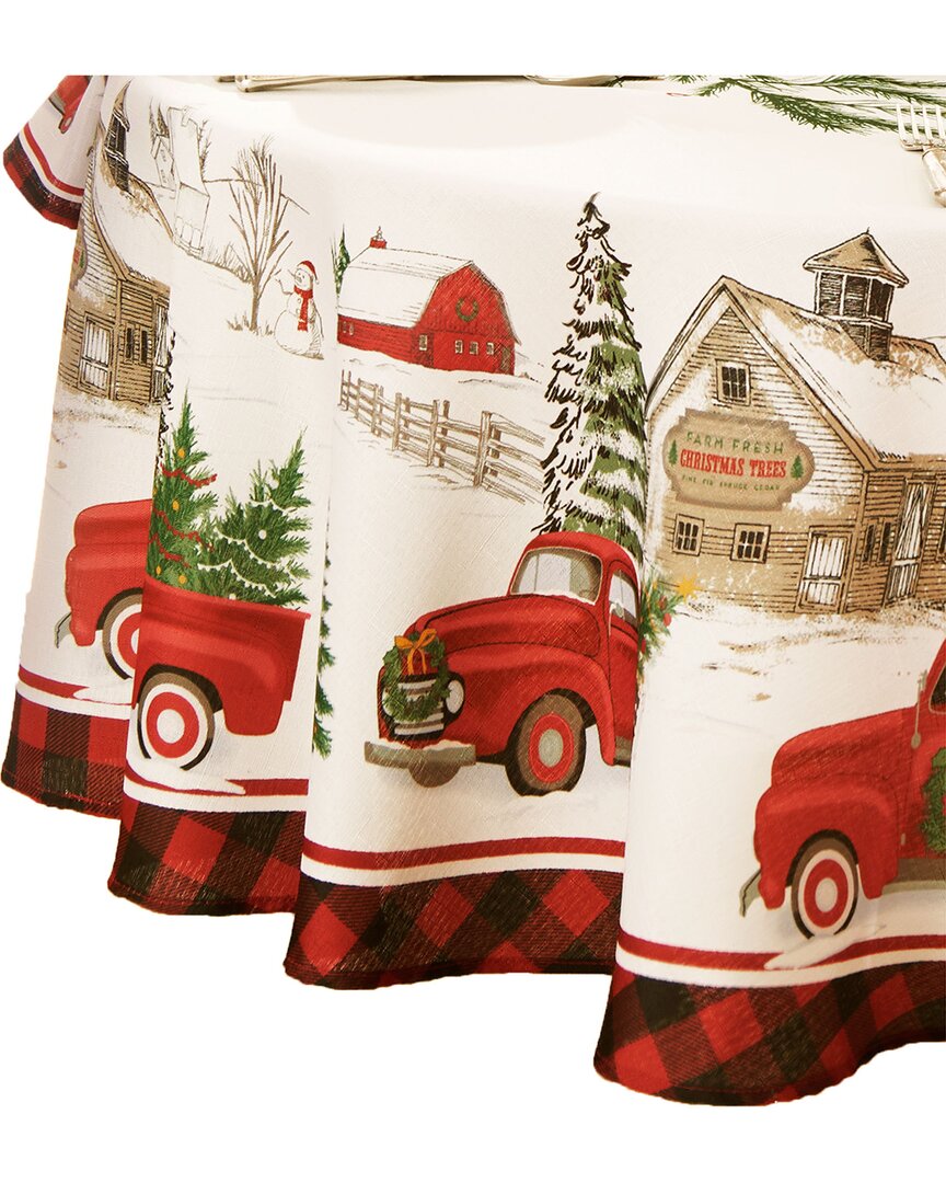 Elrene Home Fashions Vintage Christmas Tree Farm Holiday Round Tablecloth