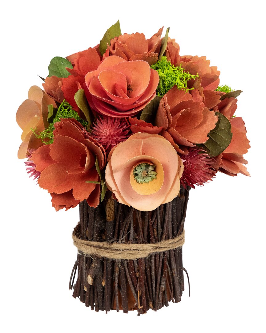 Northlight Artificial Mixed Floral Wooden Bouquet In Red