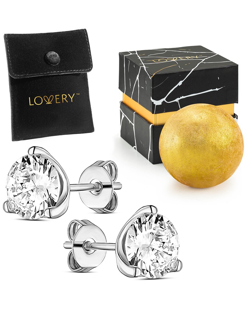 Lovery Sterling Silver Solitaire Earring Set With Pouch In Multicolor