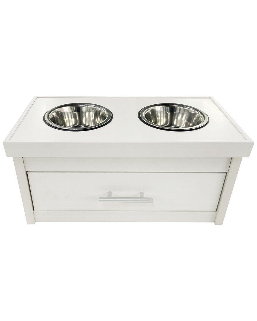 New Age Pet Ecoflex Piedmont 2-bowl Dog Diner With Storage Drawer -antique White