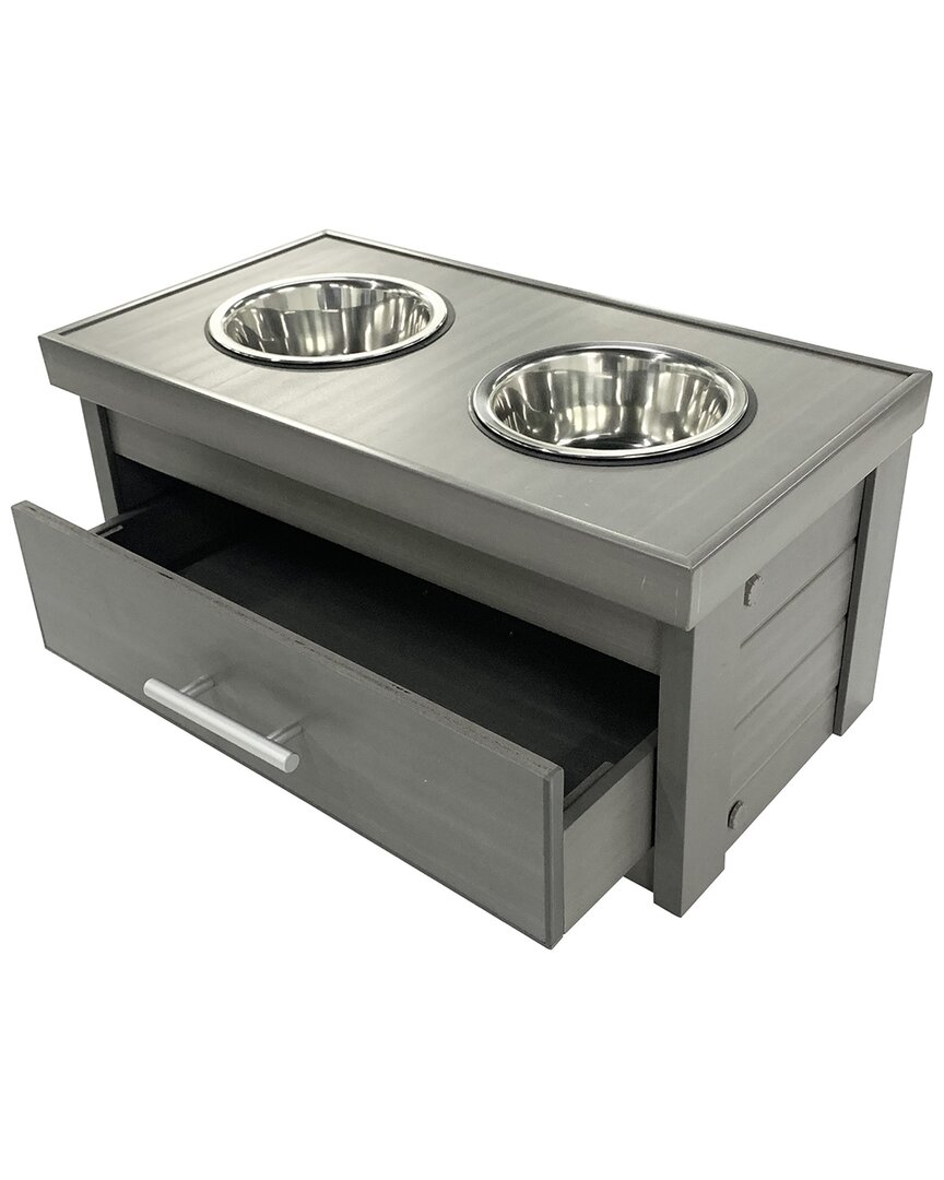 New Age Pet Ecoflex Piedmont 2-bowl Dog Diner With Storage Drawer -grey