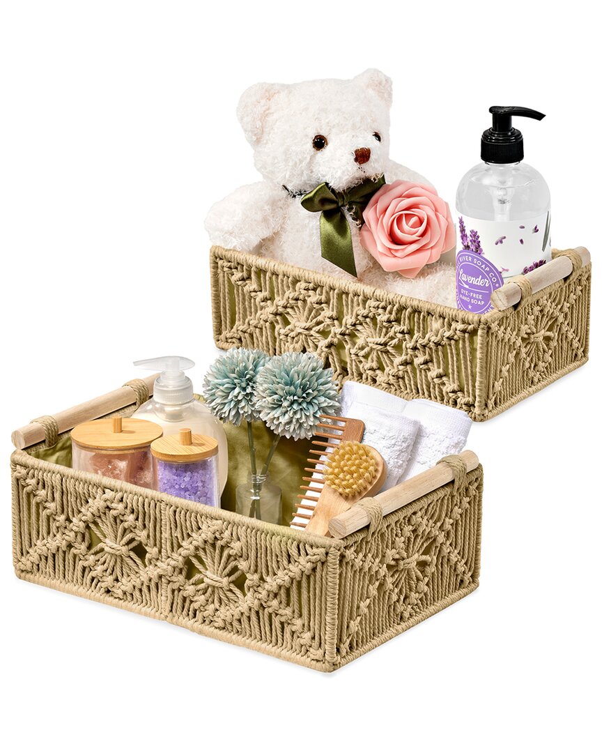 Sorbus Macrame Boho Decor Baskets - 2 Lined Decora