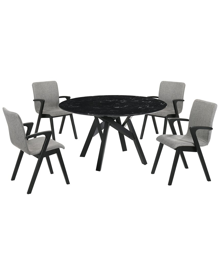 Armen Living Venus And Varde 5pc Marble Round Dining Set In Gray