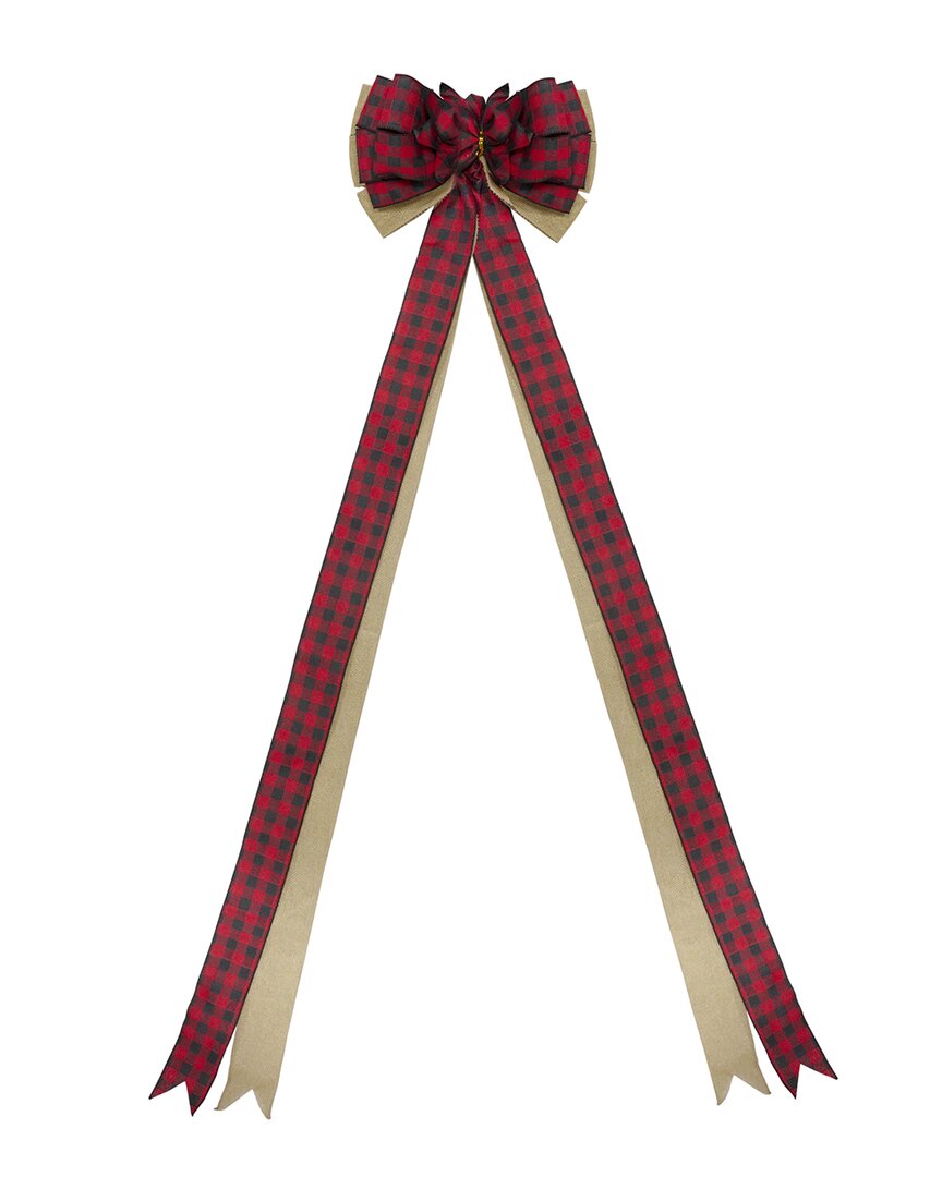 NORTHLIGHT NORTHLIGHT 48IN X 10IN BURLAP & BUFFALO PLAID 16 LOOP CHRISTMAS BOW