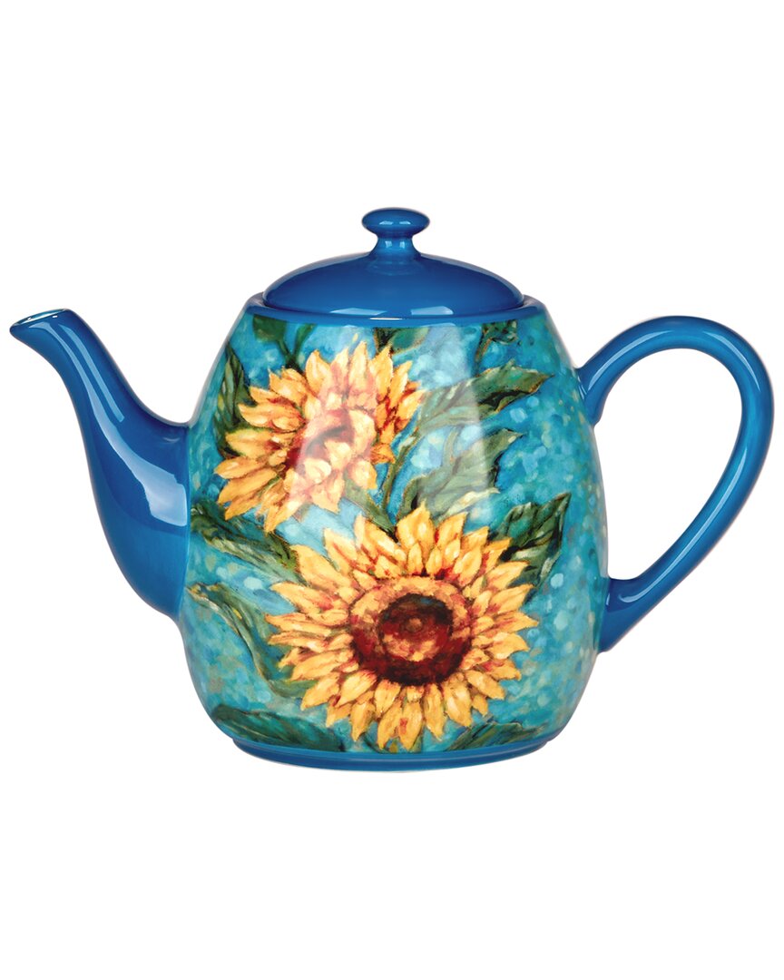 Certified International Golden Sunflowers Teapot In Blue