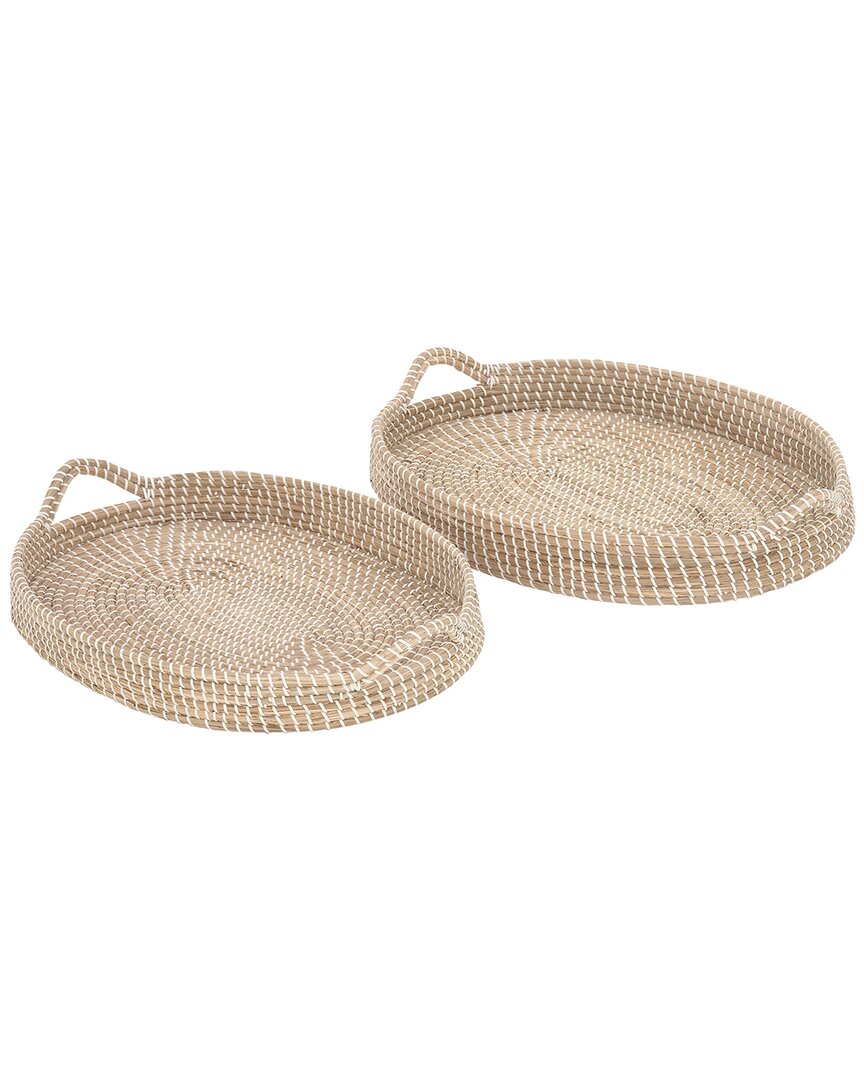 Peyton Lane Set Of 2 Bohemian Oval Dried Plant Tray In Brown