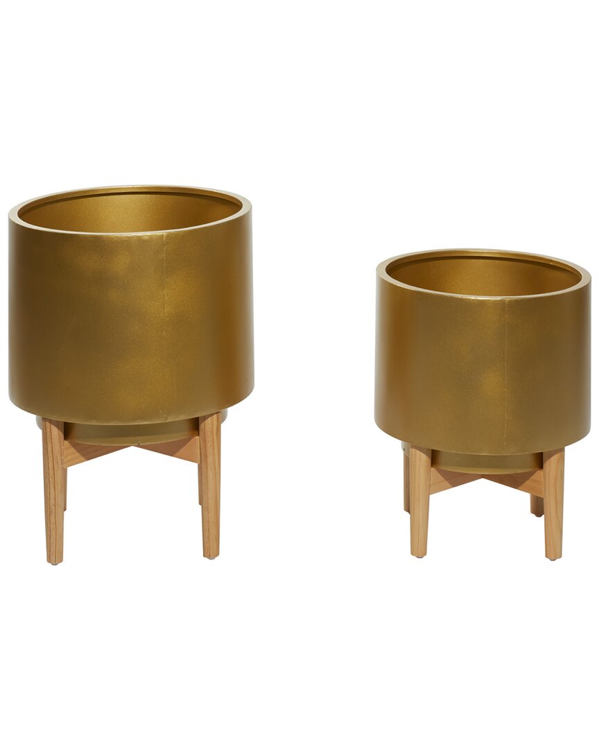 Cosmoliving By Cosmopolitan Set Of 2 Gold Metal Planters