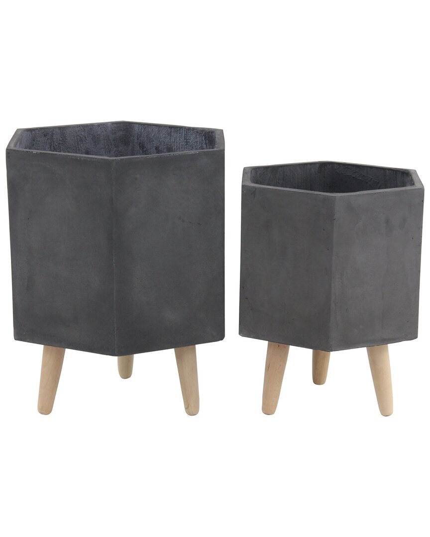 Peyton Lane Set Of 2 Dark Grey Polystone Contemporary Planters In Grey