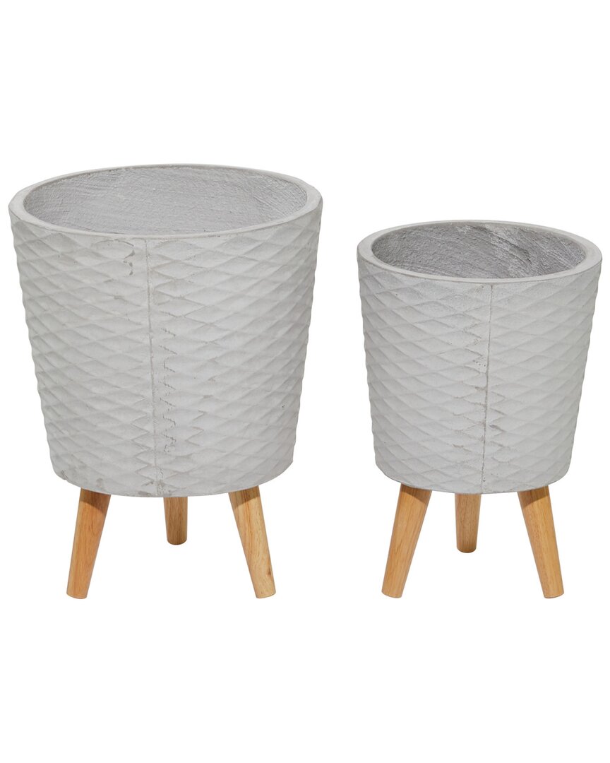 Peyton Lane Set Of 2 Polystone Contemporary Planters In Grey