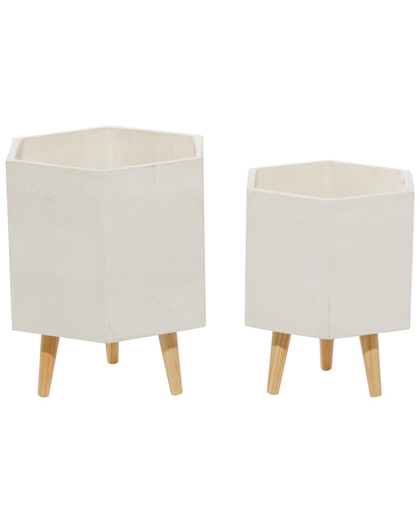 Peyton Lane Set Of 2 Polystone Contemporary Planters In White
