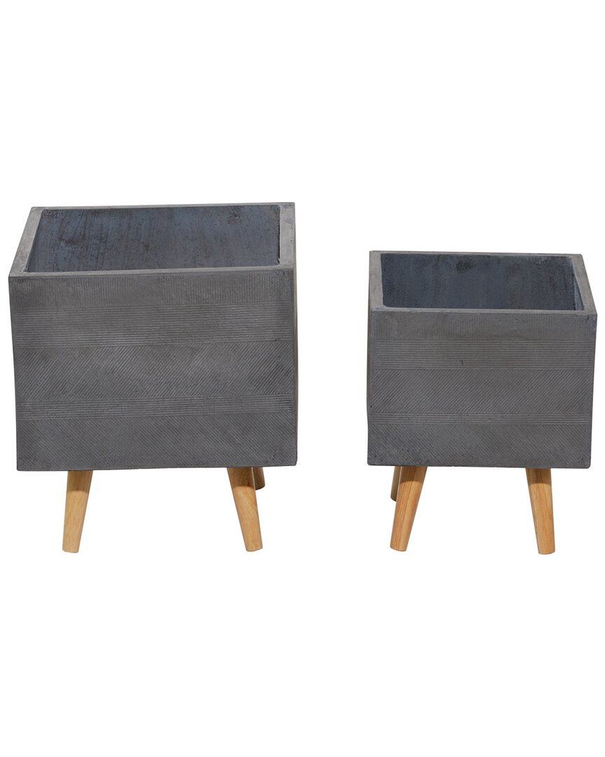 Peyton Lane Set Of 2 Dark Grey Polystone Contemporary Planters In Grey