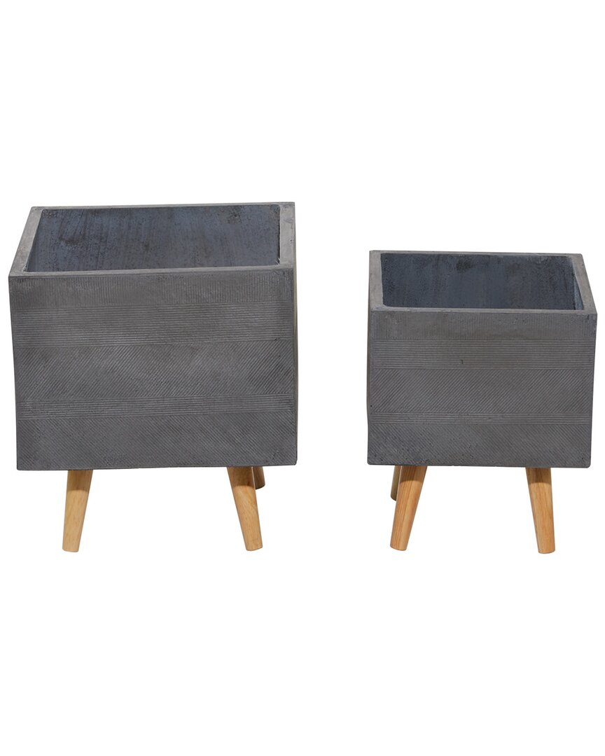 Peyton Lane Set Of 2 Dark Grey Polystone Contemporary Planters