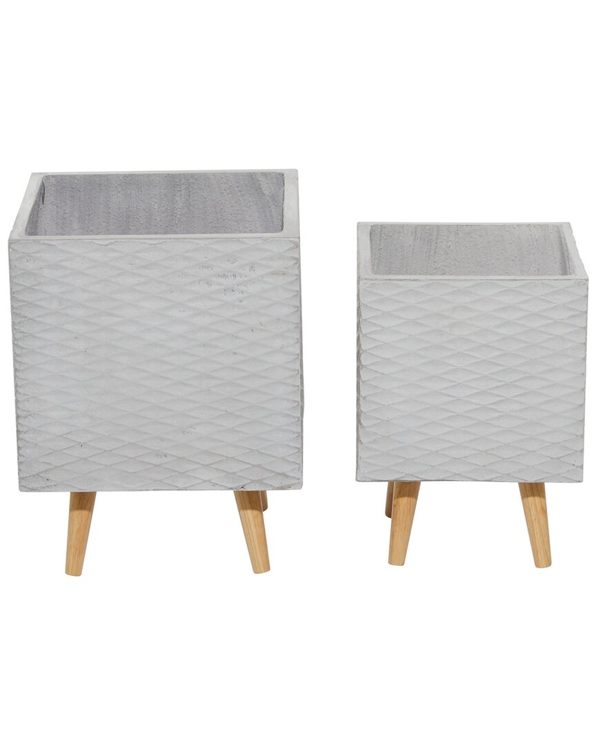 Peyton Lane Set Of 2 Polystone Contemporary Planters In Grey