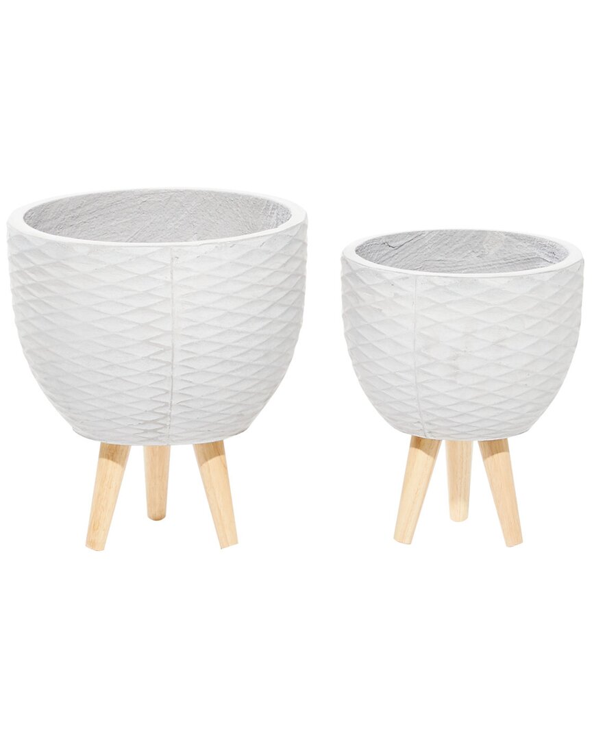 Peyton Lane Set Of 2 Grey Polystone Contemporary Planters In Grey