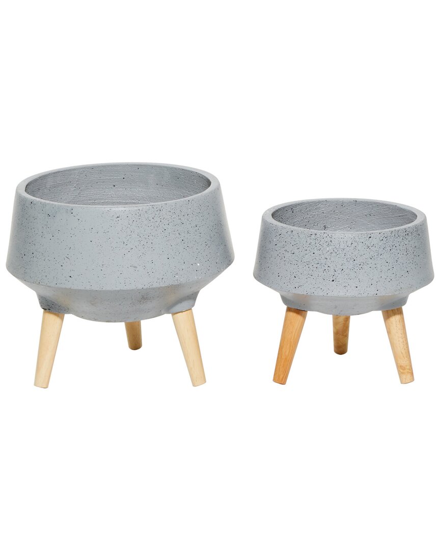Peyton Lane Set Of 2 Grey Wood Contemporary Planters In Grey