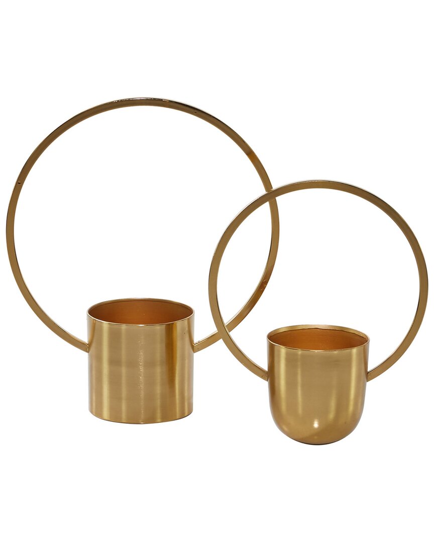 Cosmoliving By Cosmopolitan Set Of 2 Gold Metal Glam Planters