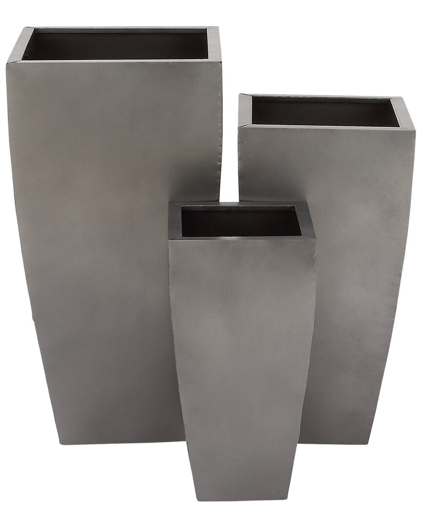 Peyton Lane Set Of 3 Grey Metal Contemporary Planters In Grey