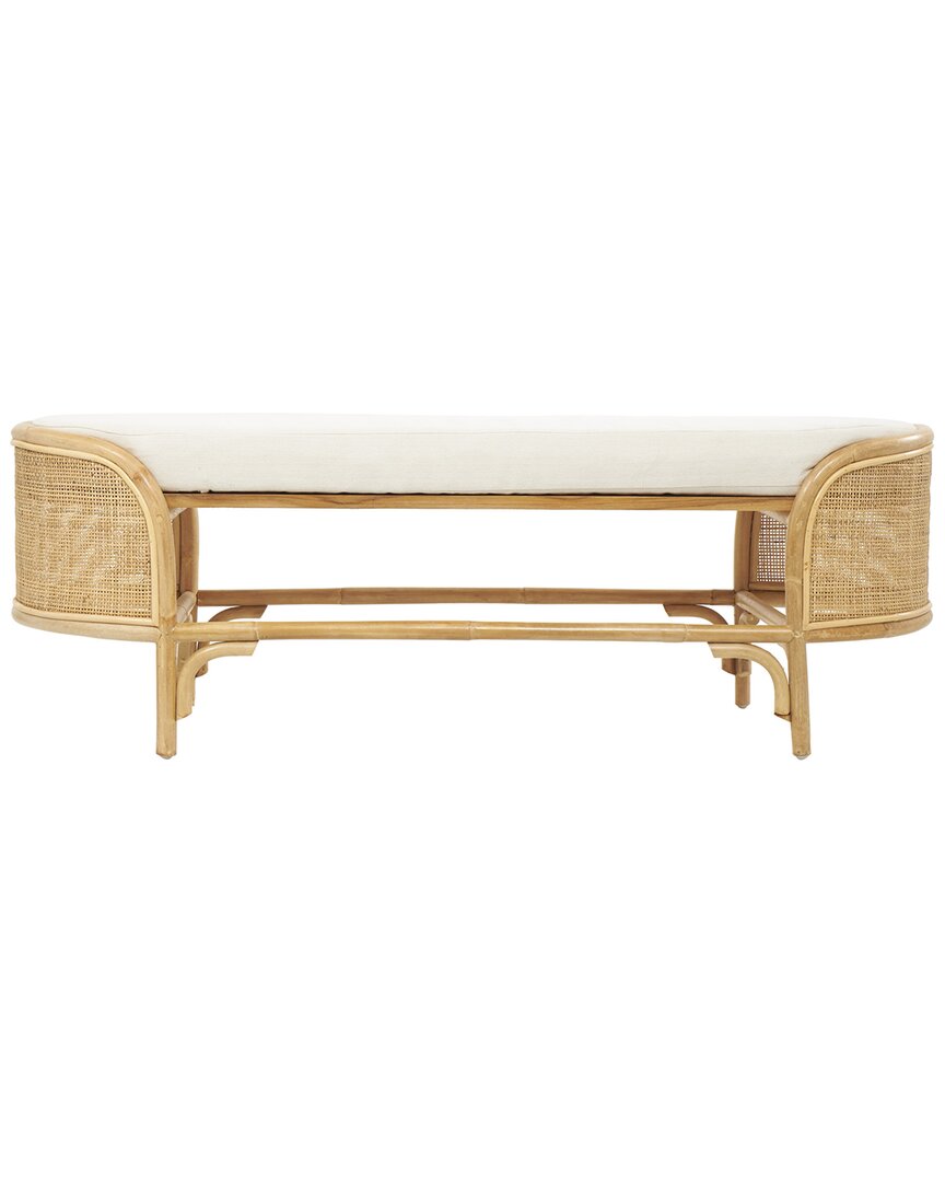 PEYTON LANE PEYTON LANE HANDMADE RATTAN OVAL BENCH WITH FABRIC CUSHION 