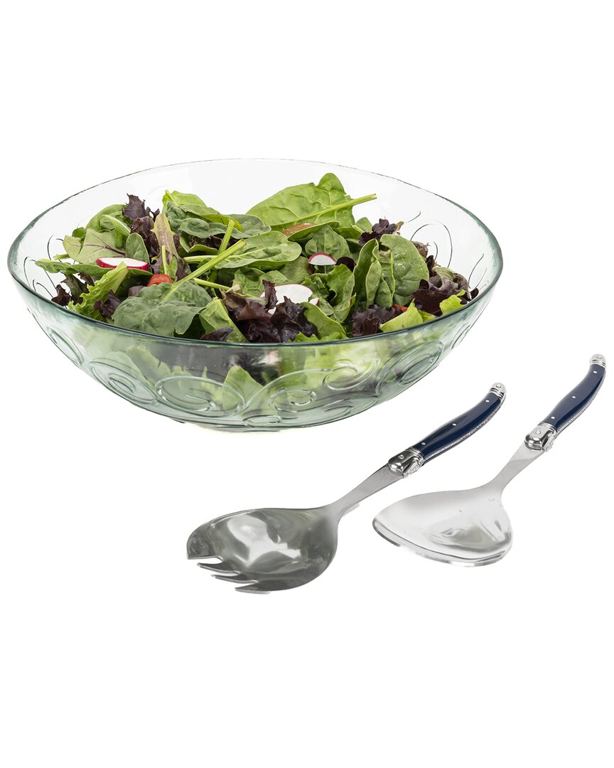 French Home Recycled Glass Celebration Salad Bowl In Blue