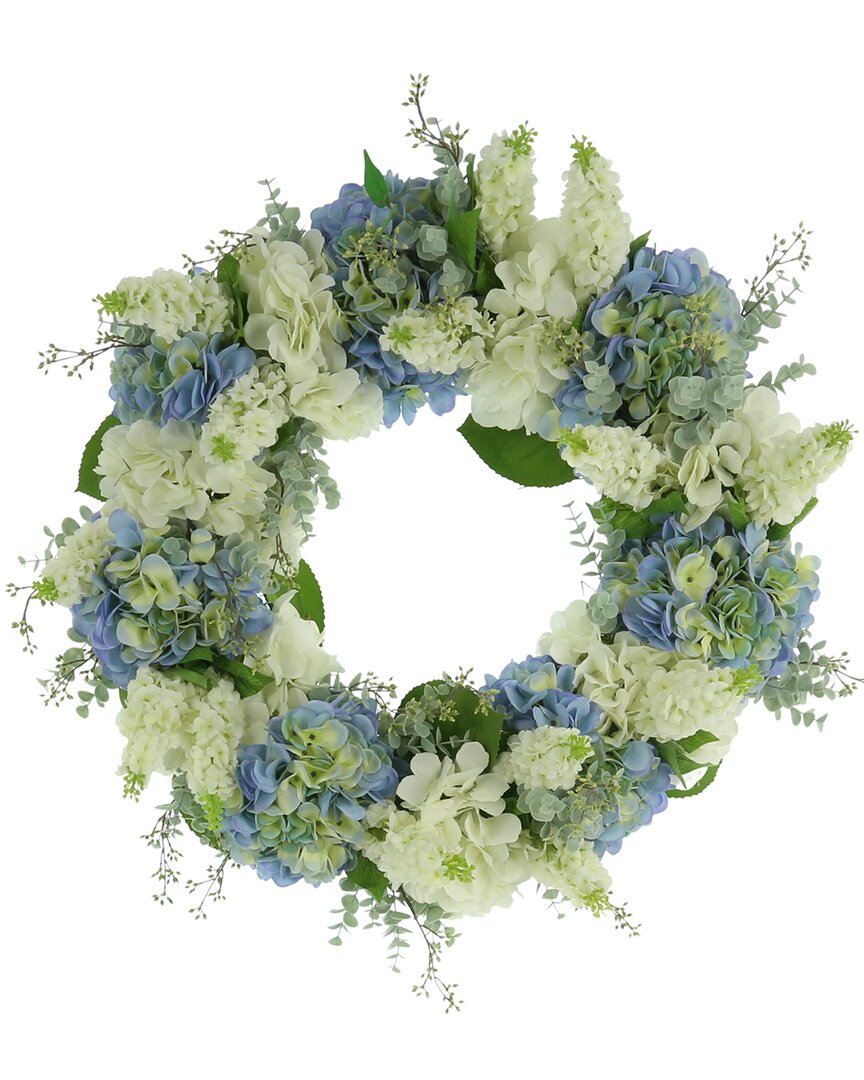Creative Displays 24in White, Blue And Green Hydrangea Wreath