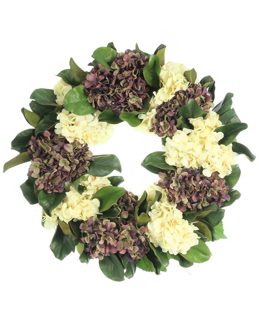Creative Displays 28in Cream And Plum Hydrangea Magnolia Leaves Wreath