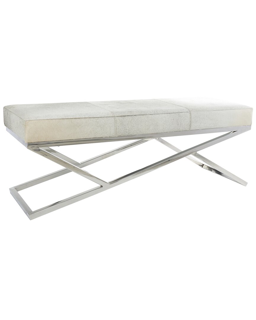 Shop Peyton Lane Geometric Leather Bench With Angled Metal Base In Gray