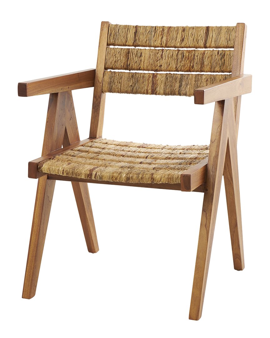 Peyton Lane Handmade Teak Wood Mid-century Accent Chair With Wrapped Banana Leaf Seat In Brown
