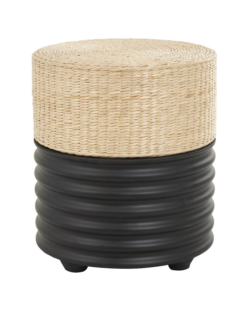 Peyton Lane Geometric Handmade Woven Two-toned Stool With Seagrass Top In Black